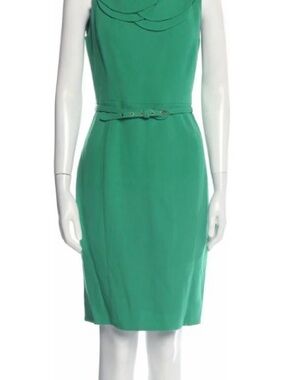 Oscar de la Renta Emerald Green Sleeveless Belted Midi Dress
